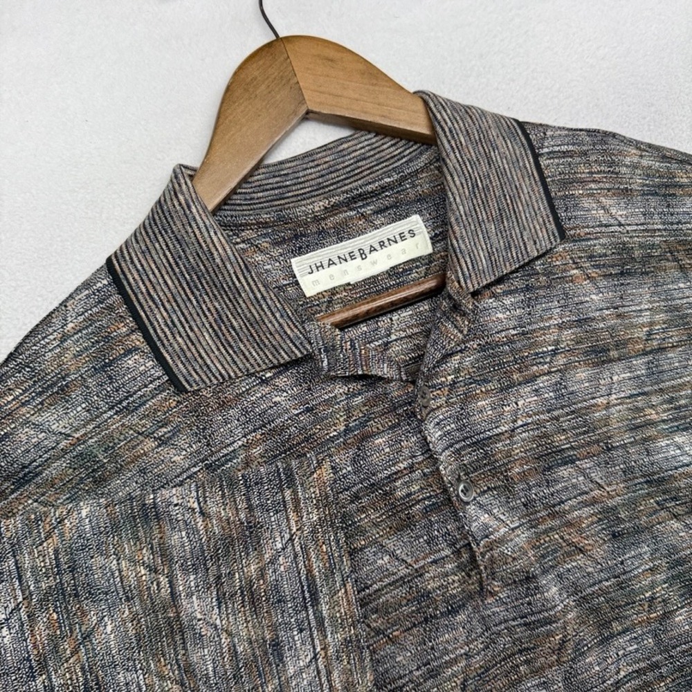 Vintage Jhane Barnes Polo Shirt Mens Large Gray Colorful Knit Textured Golf 90s